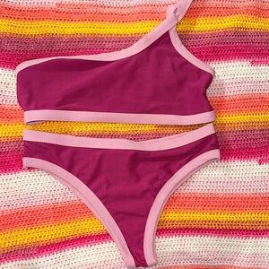 Sporty Pink Bikini with Asymmetrical Top